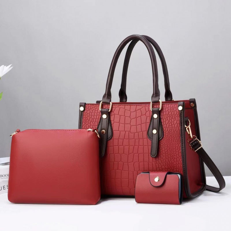 Three-Piece Set Mother Bag Stone Pattern Single Shoulder Crossbody Texturized Women'S Bag Texturized Large Capacity Handbag 3In1Bags - Image 5